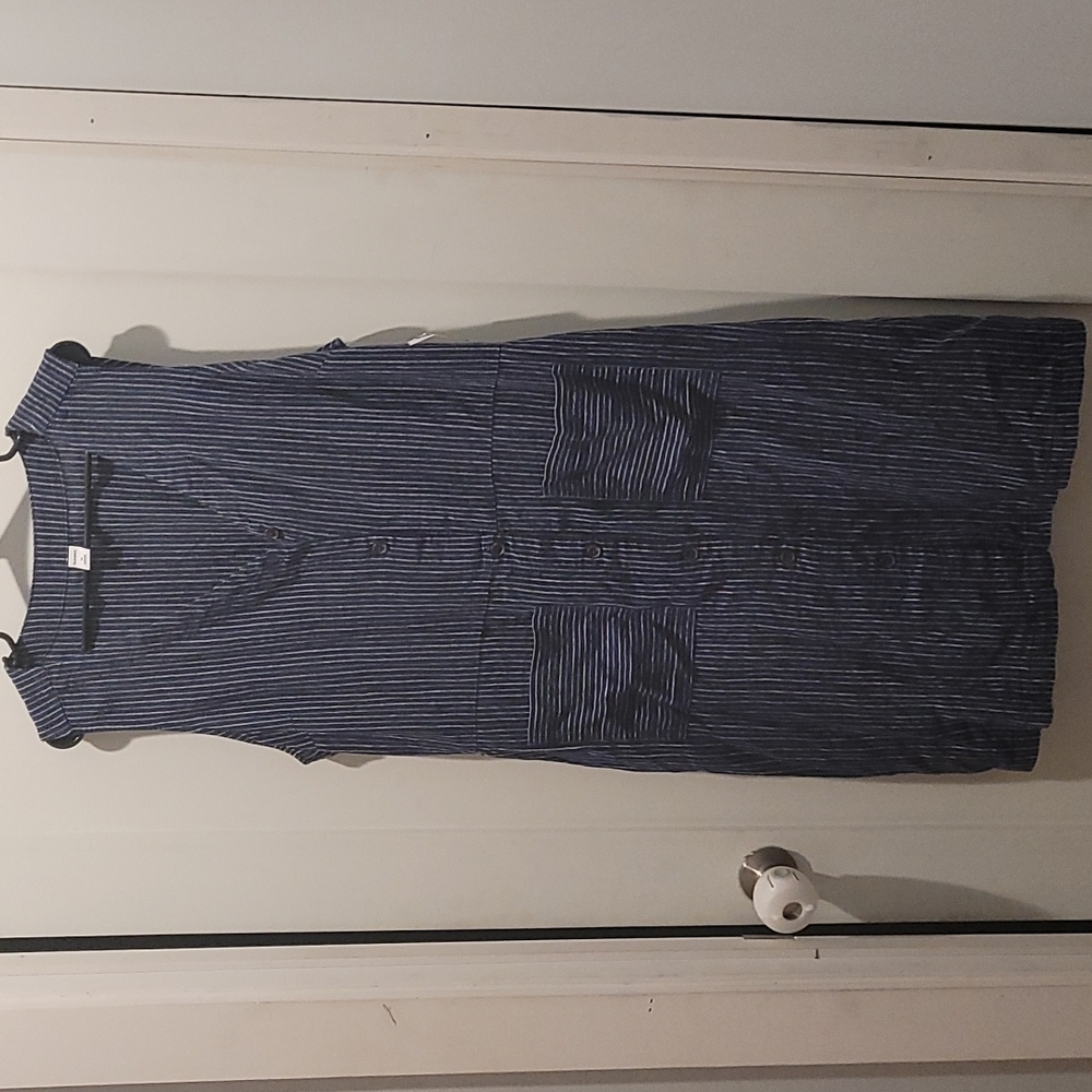 Blue and white striped dress